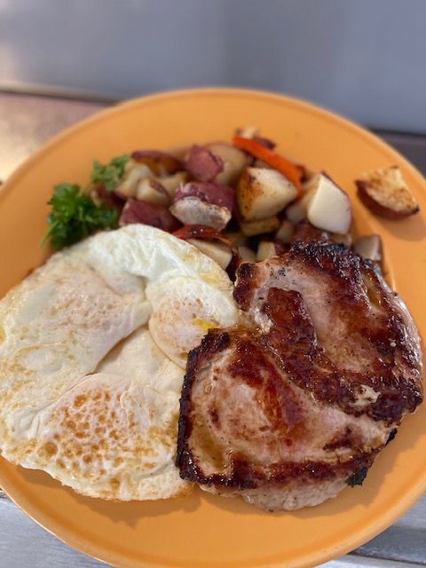 Order Pork Loin and 3 Eggs Breakfast Special food online from Ricks Restaurant store, Palm Springs on bringmethat.com