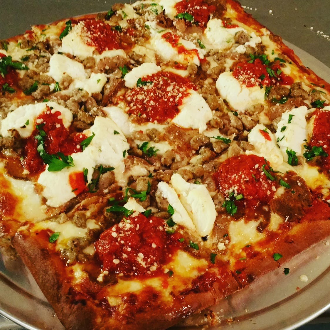 Order Lasagna Pizza - Personal 10" food online from Pirone Restaurant & Catering store, Hainesport on bringmethat.com