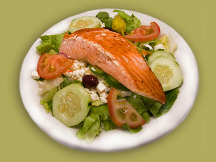 Order Grilled Salmon Salad food online from Troy Greek Restaurant store, San Diego on bringmethat.com