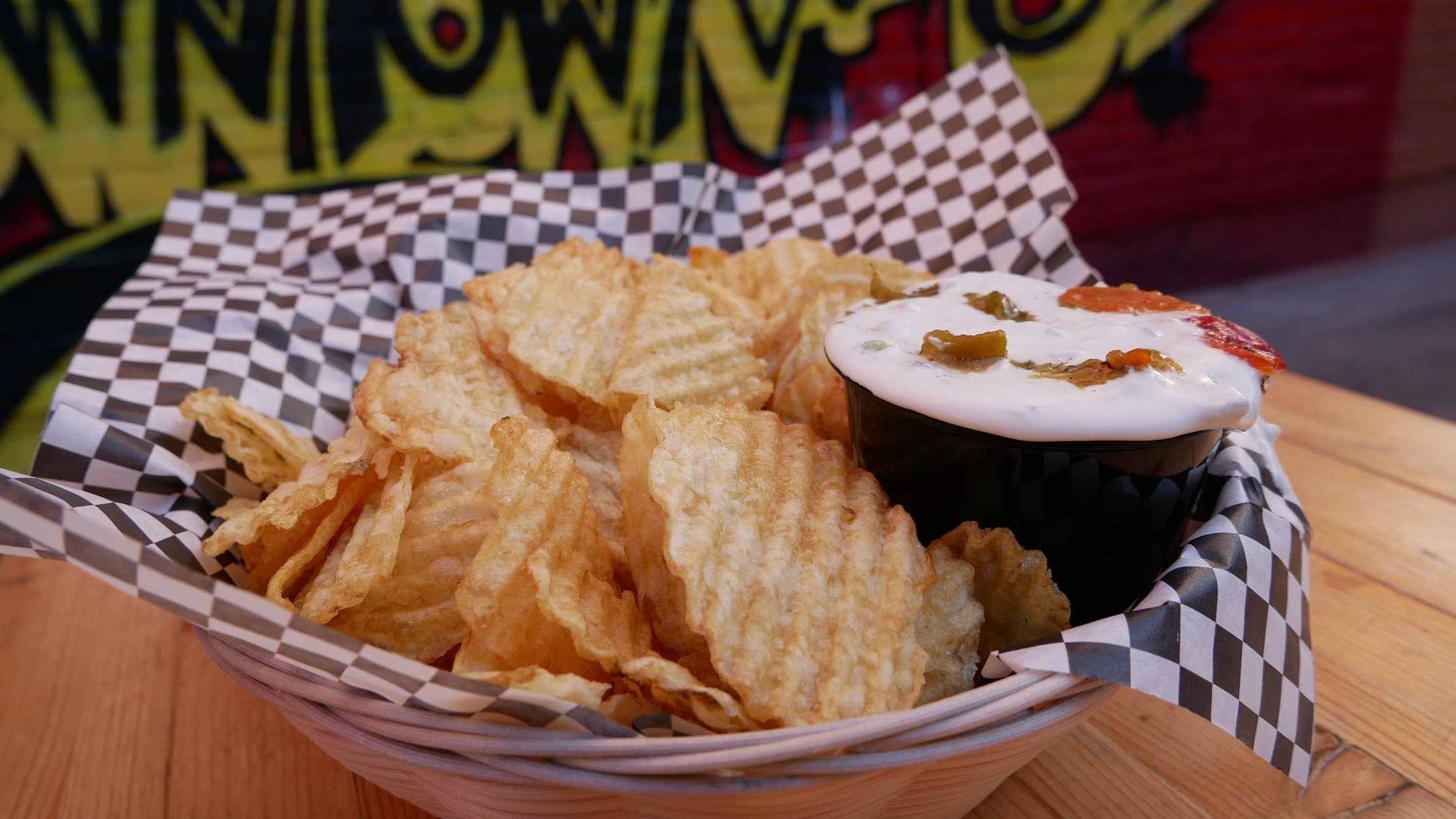 Order Green Chile Dip and Chips food online from Red Door Brewing Co. Dowtown store, Albuquerque on bringmethat.com