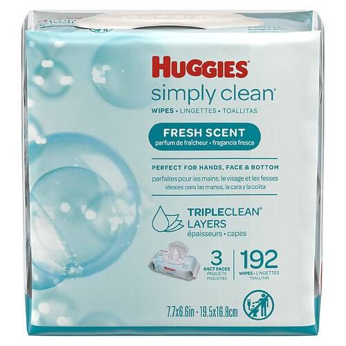 Order Huggies Simply Clean Fresh Scent Wipes - 64.0 ea x 3 pack food online from Walgreens store, Bridgeport on bringmethat.com
