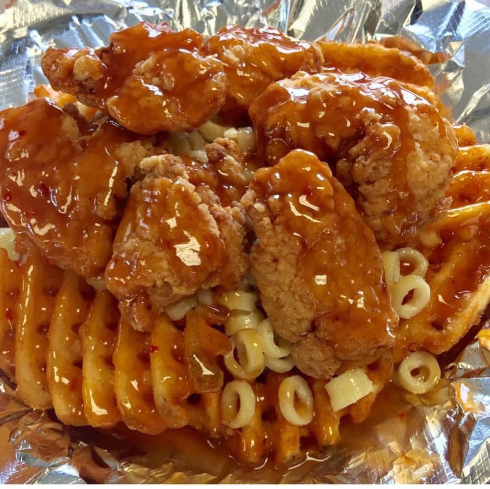 Order Chicken & Waffle Plate food online from Rhino's Pizzeria store, Webster on bringmethat.com