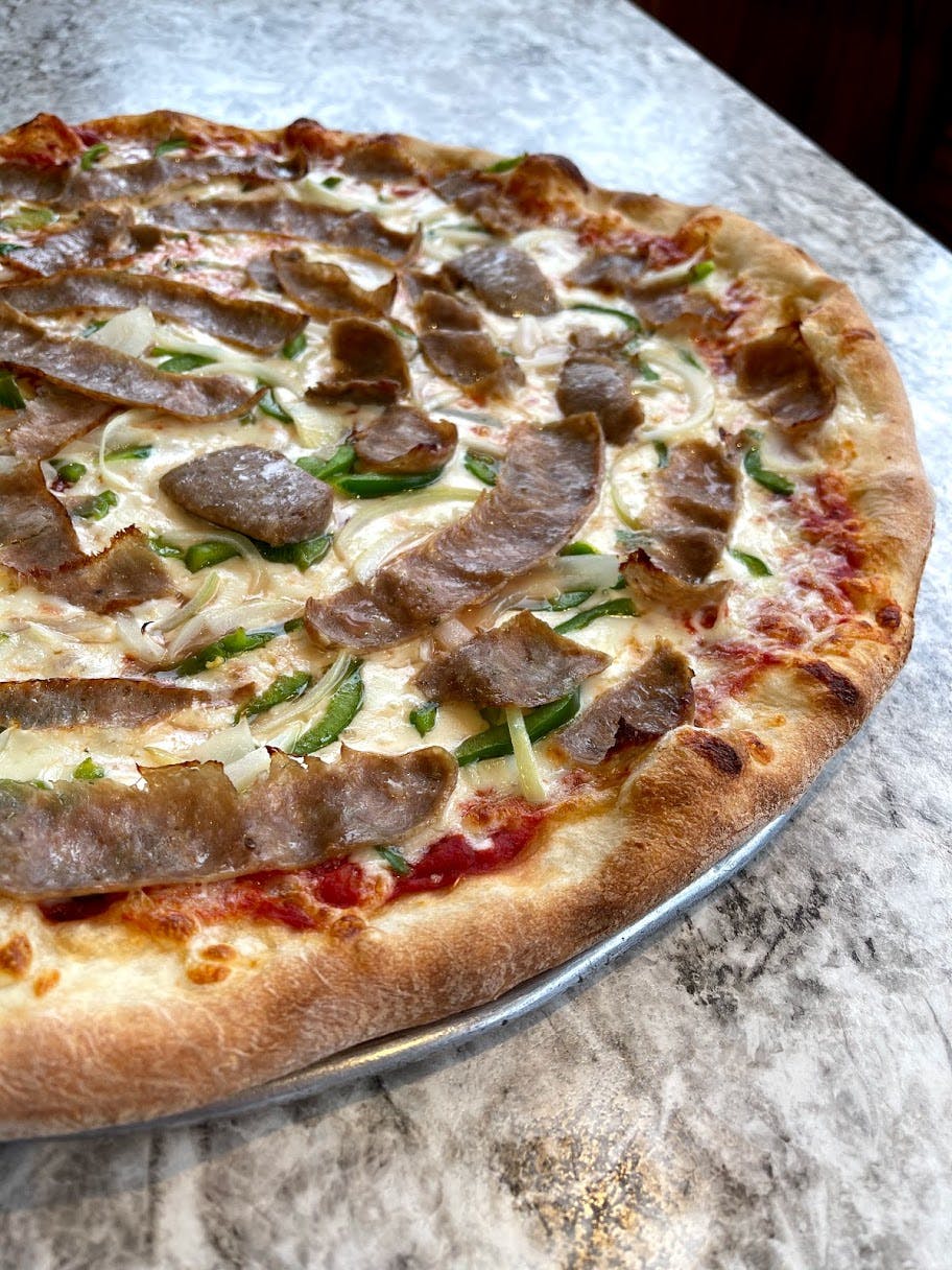 Order Sausage Peppers and Onions - 16" (8 Slices) food online from Sonny Restaurant & Pizzeria store, Englewood on bringmethat.com