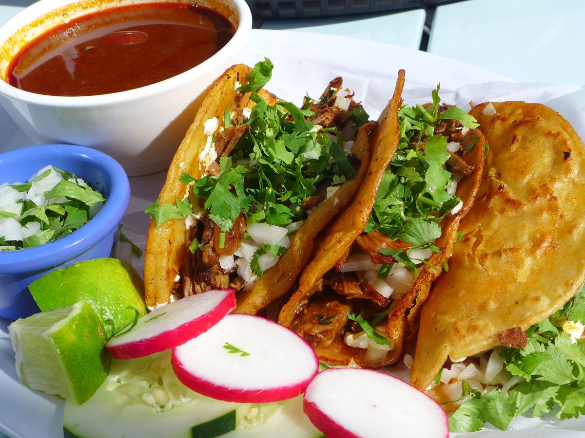 Order 3 Birria tacos  w consomé  food online from Johnny's Pizza Diner store, Bronx on bringmethat.com