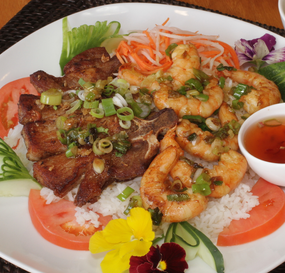 Order Pork Chop and Grilled Shrimp Rice food online from Noodles Pho U store, Lombard on bringmethat.com