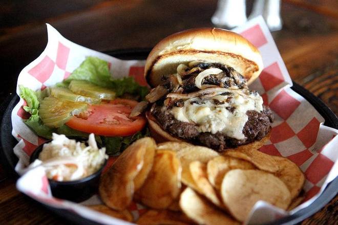 Order Big Blue Burger food online from Throwback Sports Bar store, St Charles on bringmethat.com