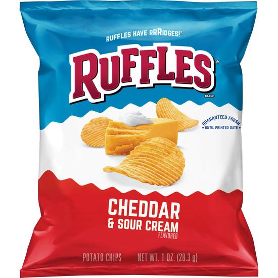 Order Ruffles Cheddar & Sour Cream Flavored Potato Chips food online from Exxon Food Mart store, Port Huron on bringmethat.com