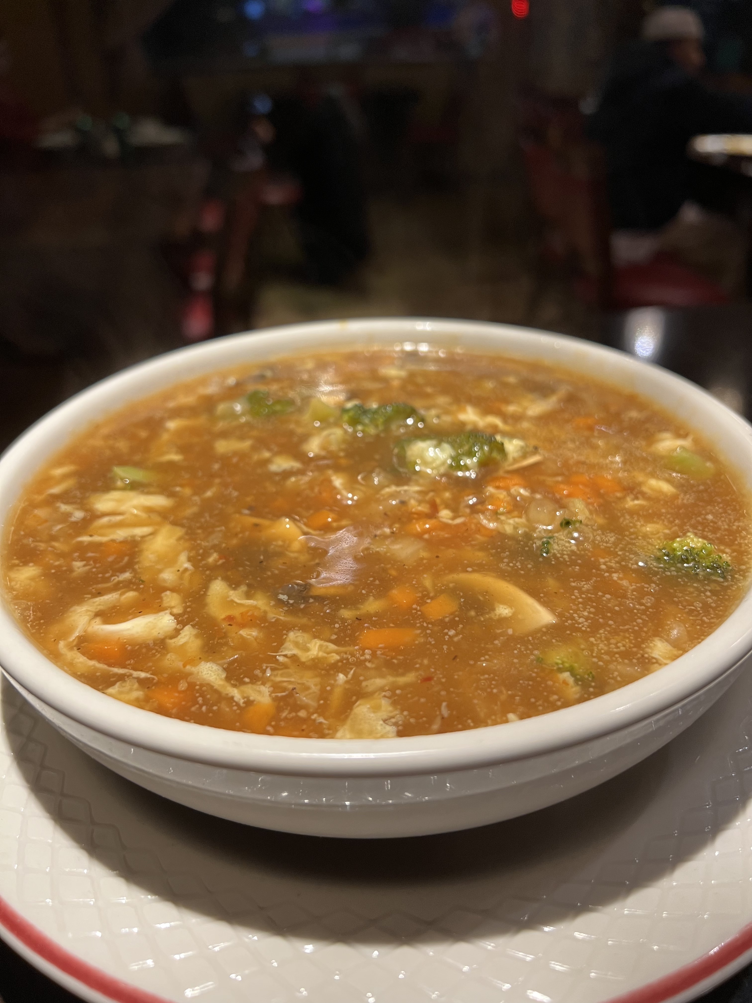 Order 13. Hot and Sour Soup 3 serv food online from Nawab Pakistani-Indian Cuisine & Banquet Hall store, Yonkers on bringmethat.com