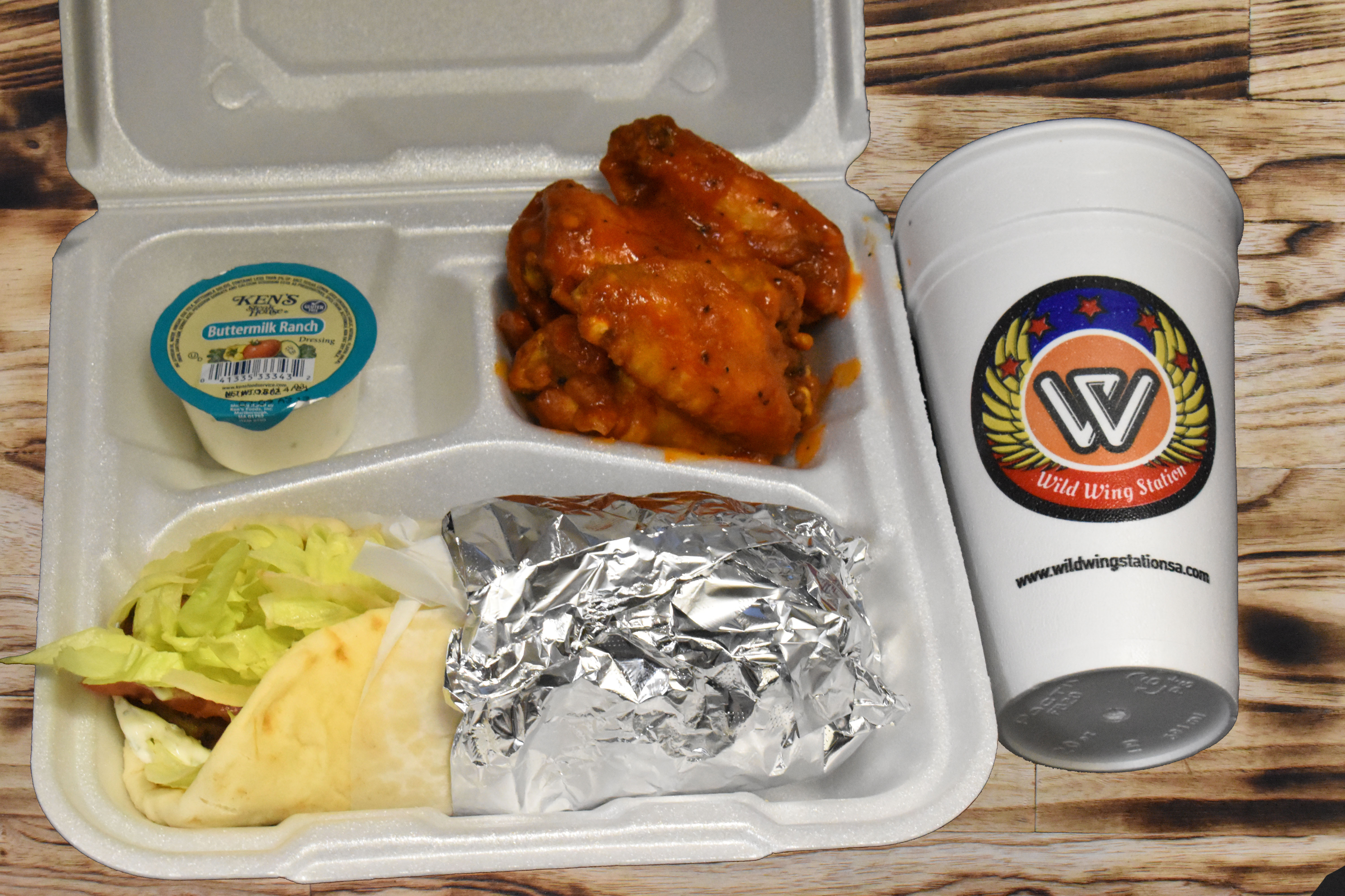 Order Gyro and 5 Piece Wings and Drink food online from Wild Wing Station store, San Antonio on bringmethat.com