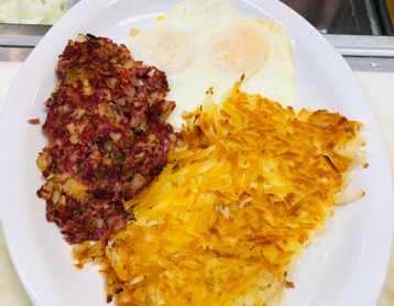 Order Fresh Corned Beef Hash and Eggs food online from Pepper Cafe store, Rohnert Park on bringmethat.com