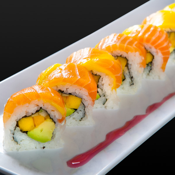 Order Mango Mania Roll food online from Ichiban Sushi & Bar store, Canyon Country on bringmethat.com