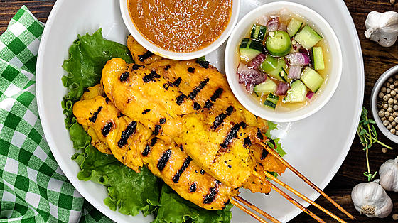 Order 5 Pieces Chicken Satay food online from Ubon Thai Kitchen store, Torrance on bringmethat.com