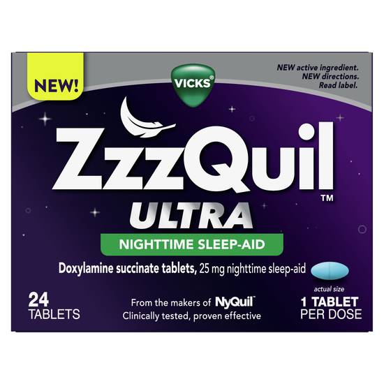 Order ZzzQuil Ultra Nighttime Sleep Aid Tablets 25 mg (24 ct) food online from Rite Aid store, Portland on bringmethat.com