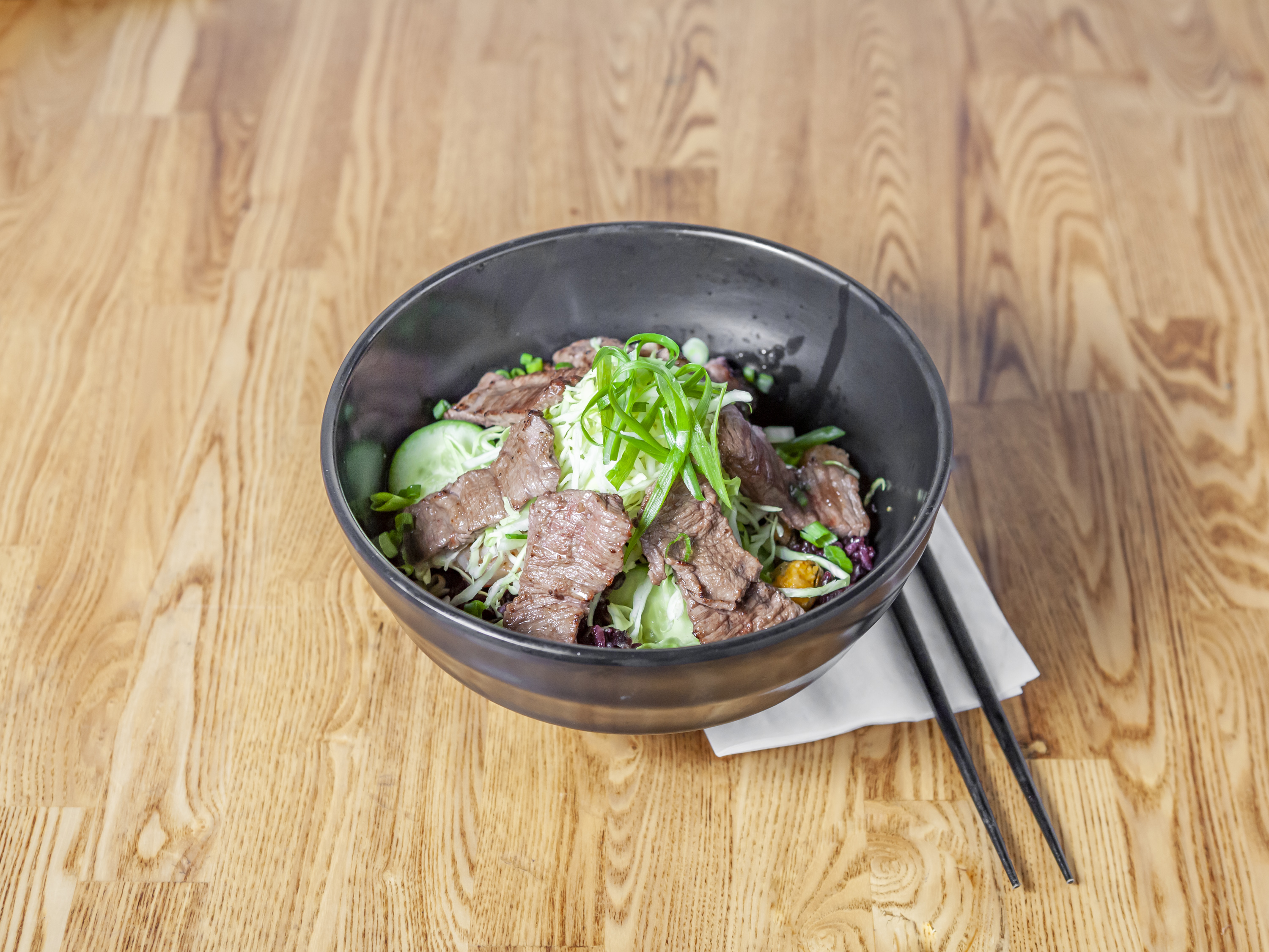 Order Steak Black Rice Bowl food online from Kobe Kyukatsu store, Buena Park on bringmethat.com