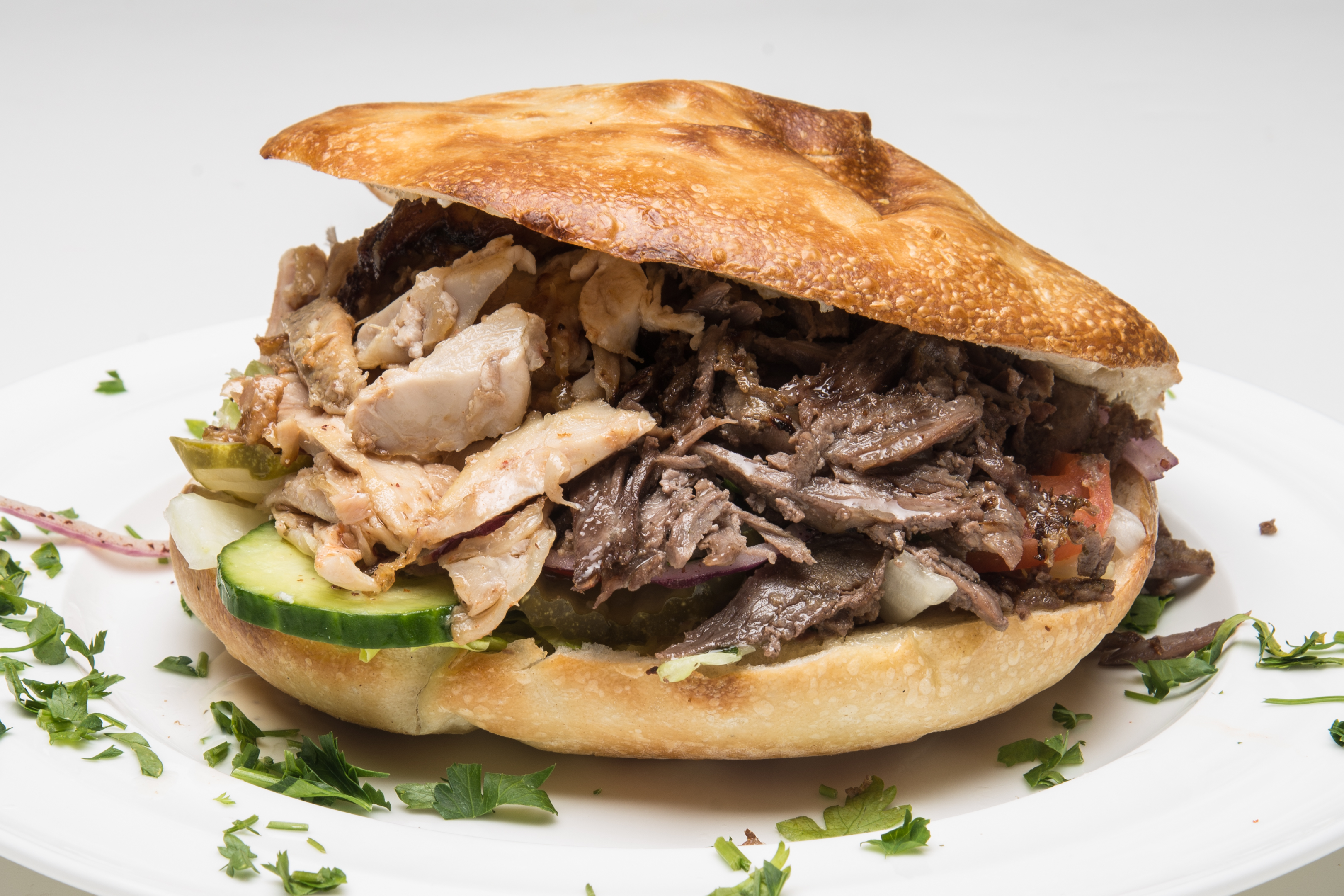 Order Mixed Döner Beef & Chicken Sandwich food online from Ikram Grill store, Fountain Valley on bringmethat.com