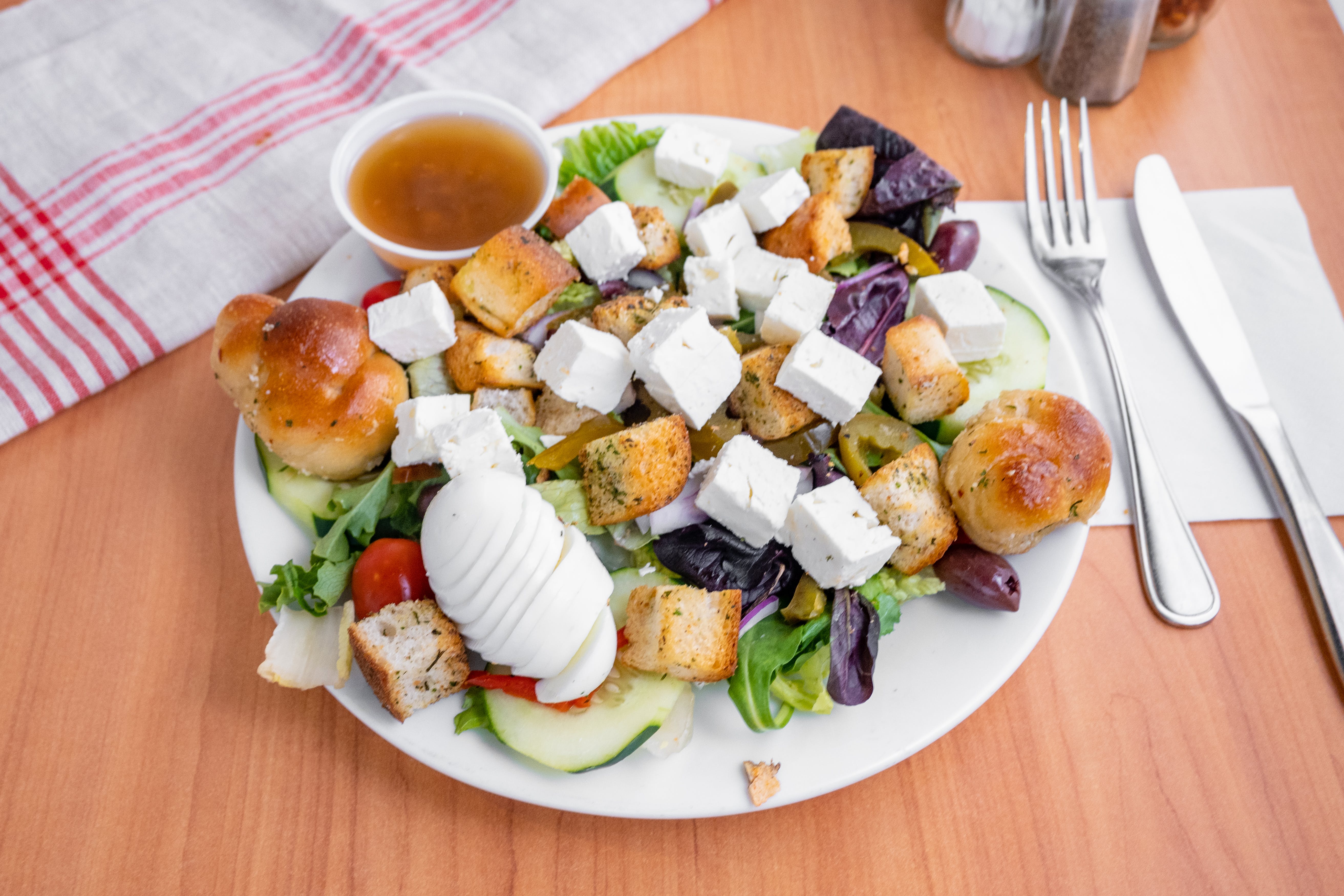 Order Greek Salad - Salad food online from Bella Roma Pizza Kitchen store, Springfield on bringmethat.com