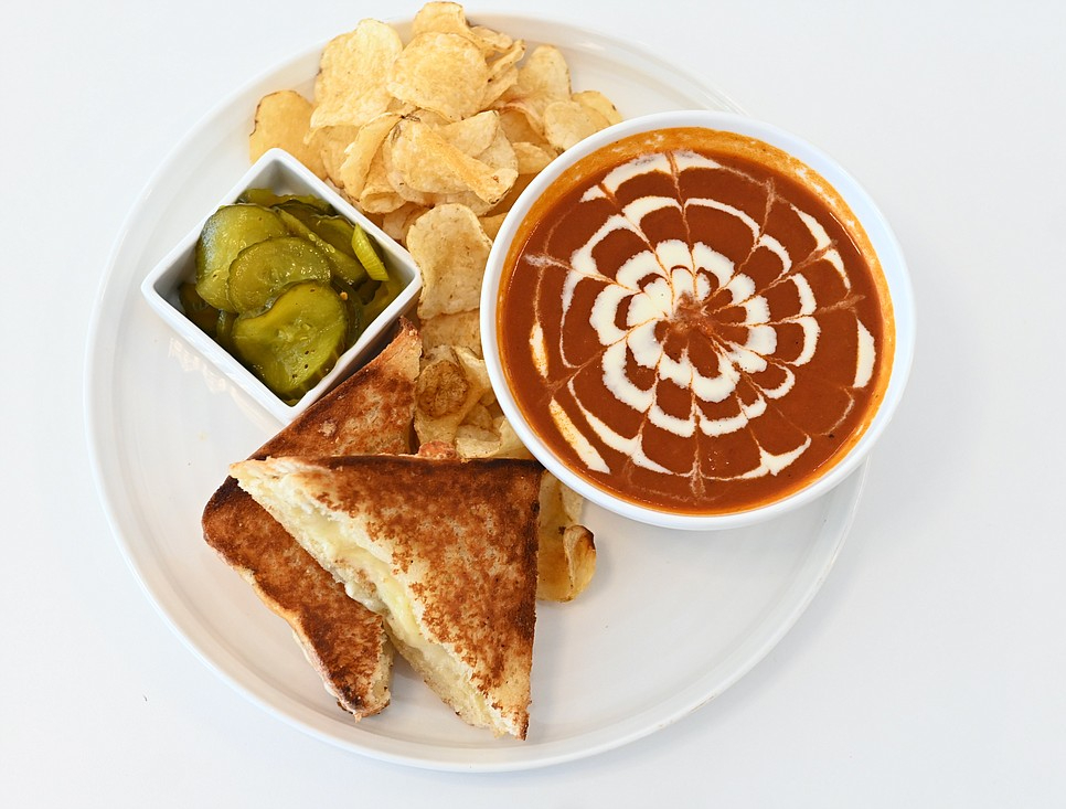 Order Tomato soup, Grilled cheese combo (VEG) (NEW) food online from Aura Espresso Room store, Lancaster on bringmethat.com