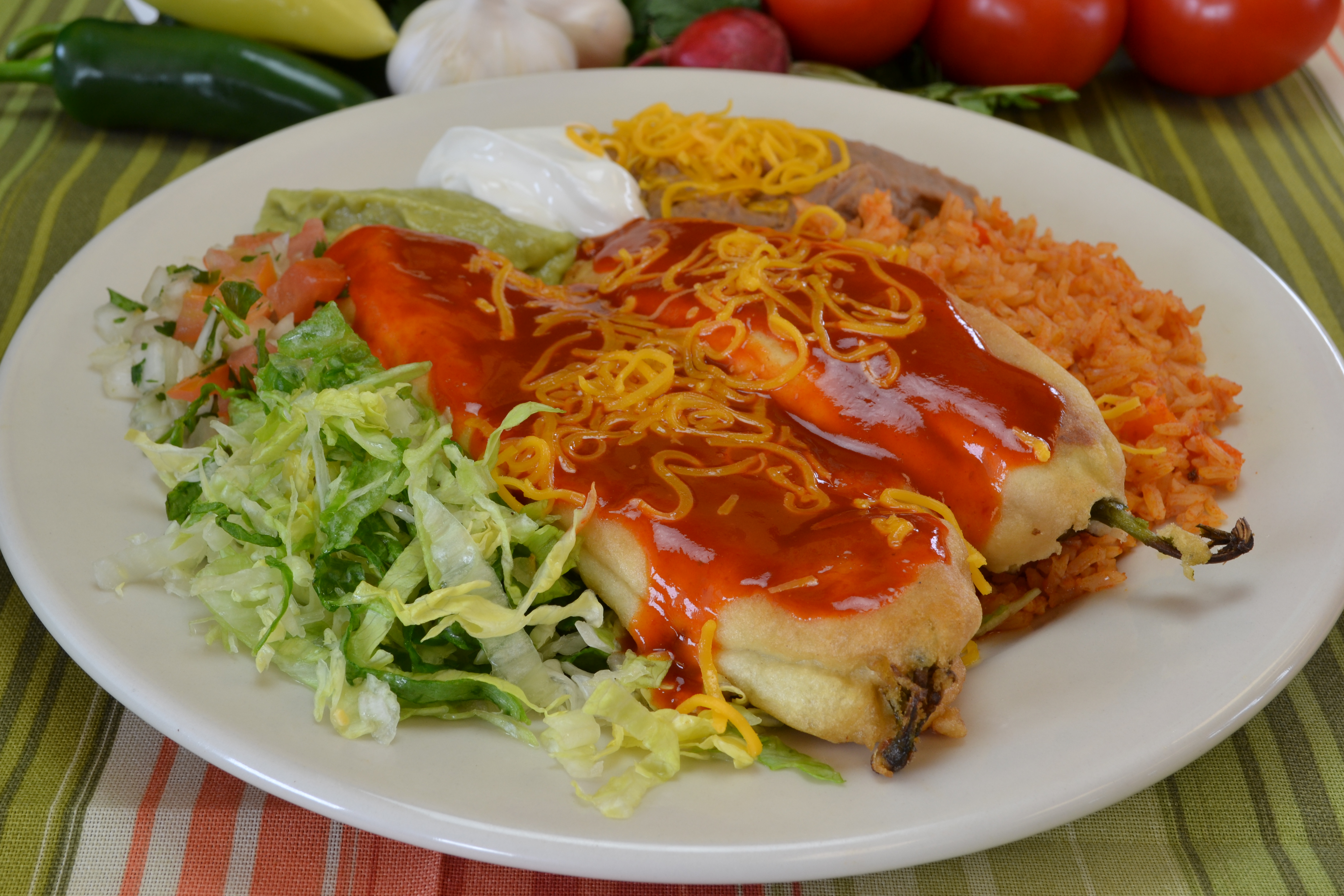 Order 11. Two Chile Rellenos Combo food online from Riliberto Fresh Mexican store, Mesa on bringmethat.com