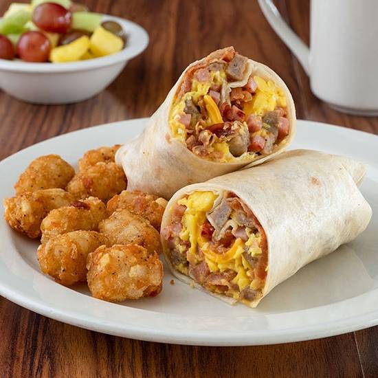 Order Meat Lover Omelet Burrito food online from Bagel Deli Cafe store, Clifton on bringmethat.com