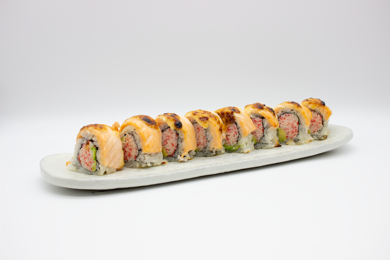 Order Salmon on Fire Roll food online from Sushiaru store, Victorville on bringmethat.com