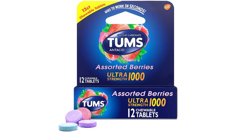Order Tums Ultra 1000 Tablets Assorted Berries - 12 Tablets food online from Trumbull Mobil store, Trumbull on bringmethat.com