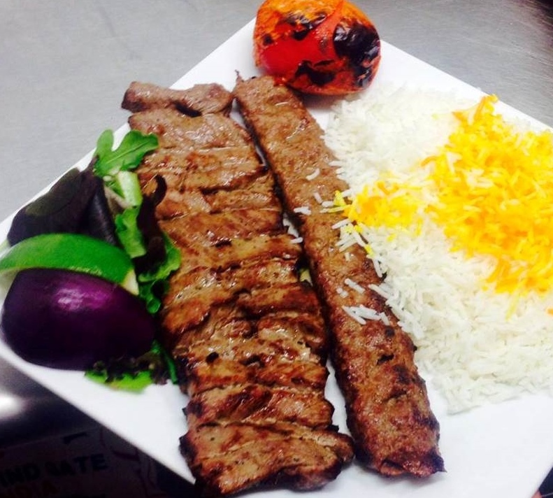 Order Kabob Soltani w/ Basmati Rice food online from Healthy Grill store, Escondido on bringmethat.com