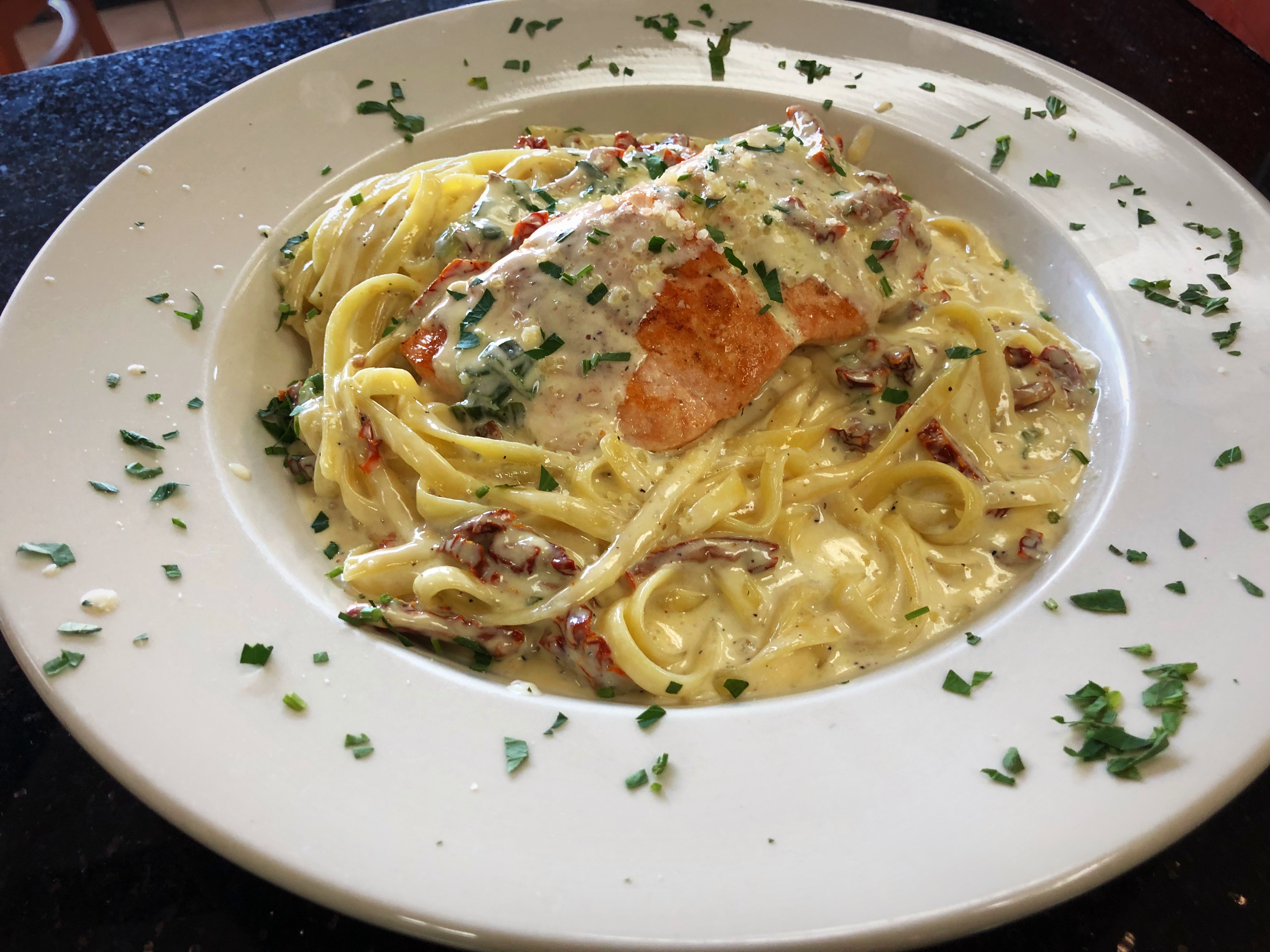 Order Salmon Fettuccine food online from Healthy Garden & Gourmet Pizza store, Collingswood on bringmethat.com