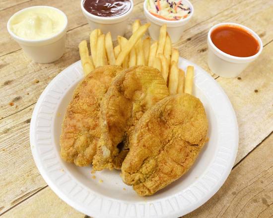 Order Catfish Steaks and Fries (4 pcs) food online from Fried Chick & Friends store, Harvey on bringmethat.com