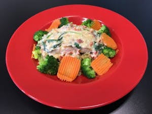 Order Creamy Garlic Salmon Platter food online from 2n1 Salad Bar and Grill store, Austin on bringmethat.com