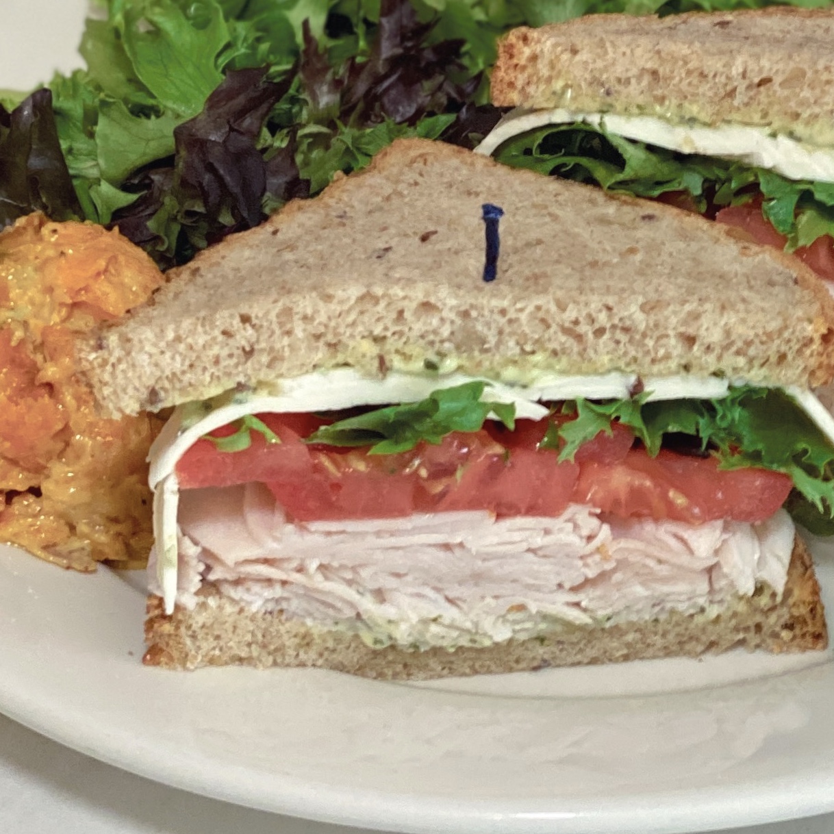 Order Pesto Turkey Sandwich food online from The Rolling Pin Cafe store, Westwood on bringmethat.com