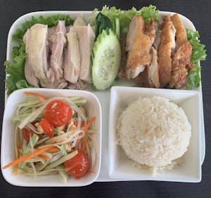 Order Papaya with Half & Half Rice Set food online from Red Chicken store, San Gabriel on bringmethat.com
