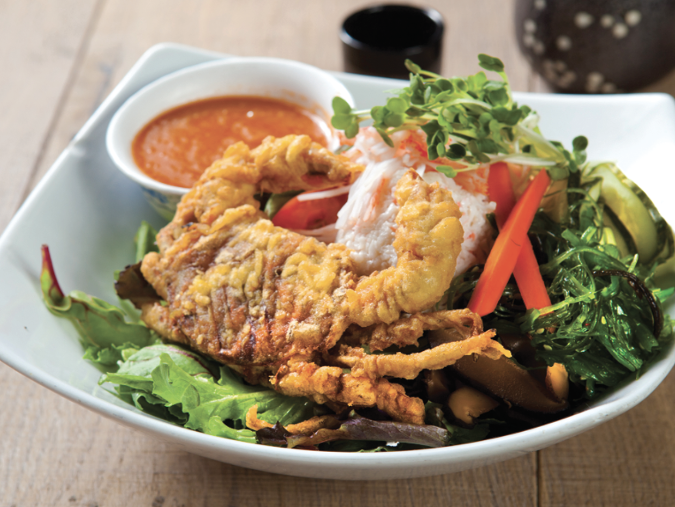 Order Soft Shell Crab Salad food online from Tenno Sushi store, Los Angeles on bringmethat.com