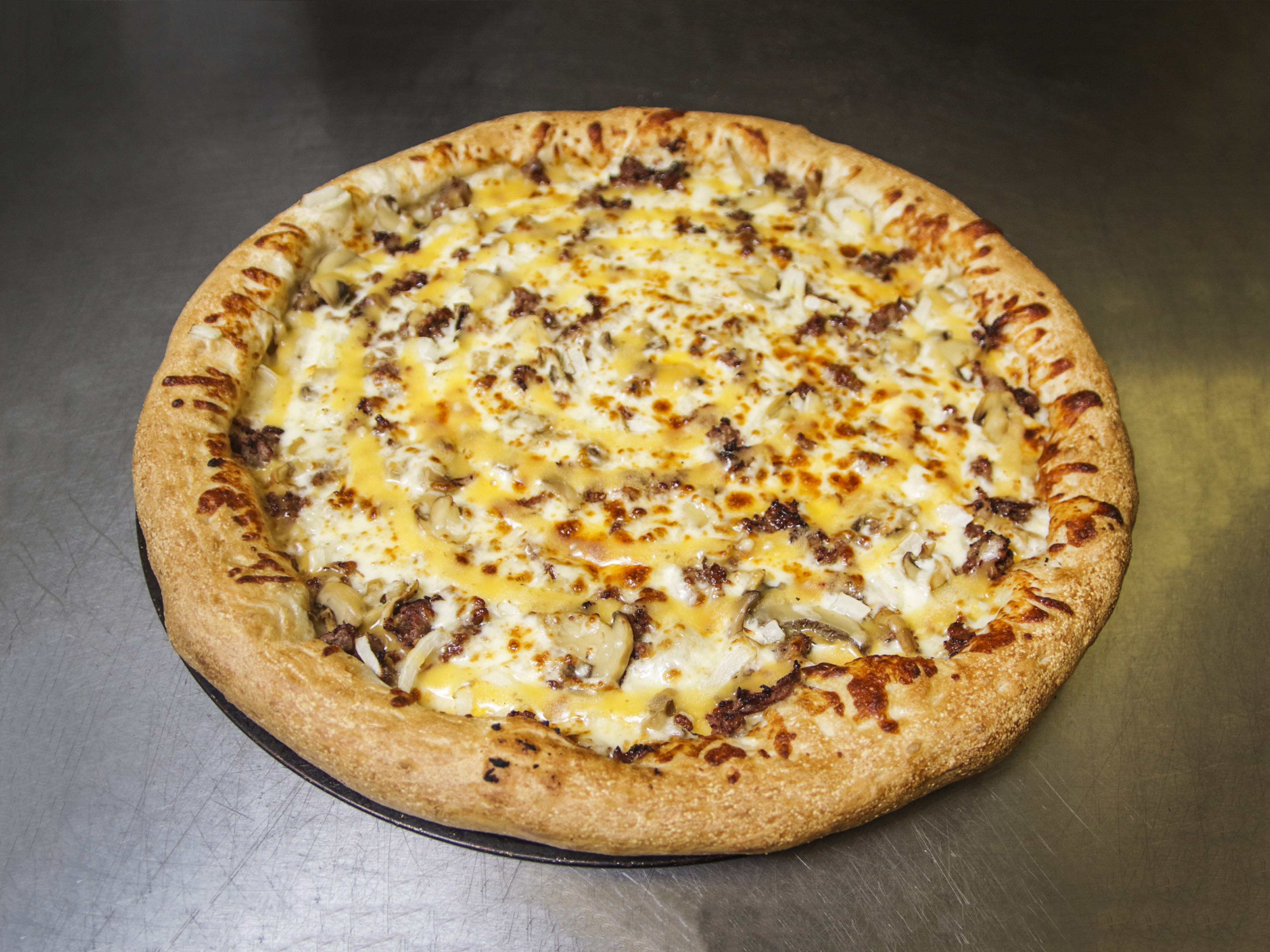 Order Steak and Cheese Round Pizza food online from Toarmina Pizza store, Madison Heights on bringmethat.com