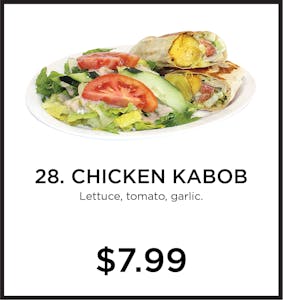 Order 28. Chicken Kabob Wrap food online from Mystic Grill store, La Mesa on bringmethat.com
