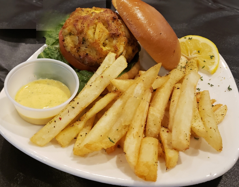 Order Crab Cake Sandwich & fries food online from Next Phaze Cafe store, Baltimore on bringmethat.com