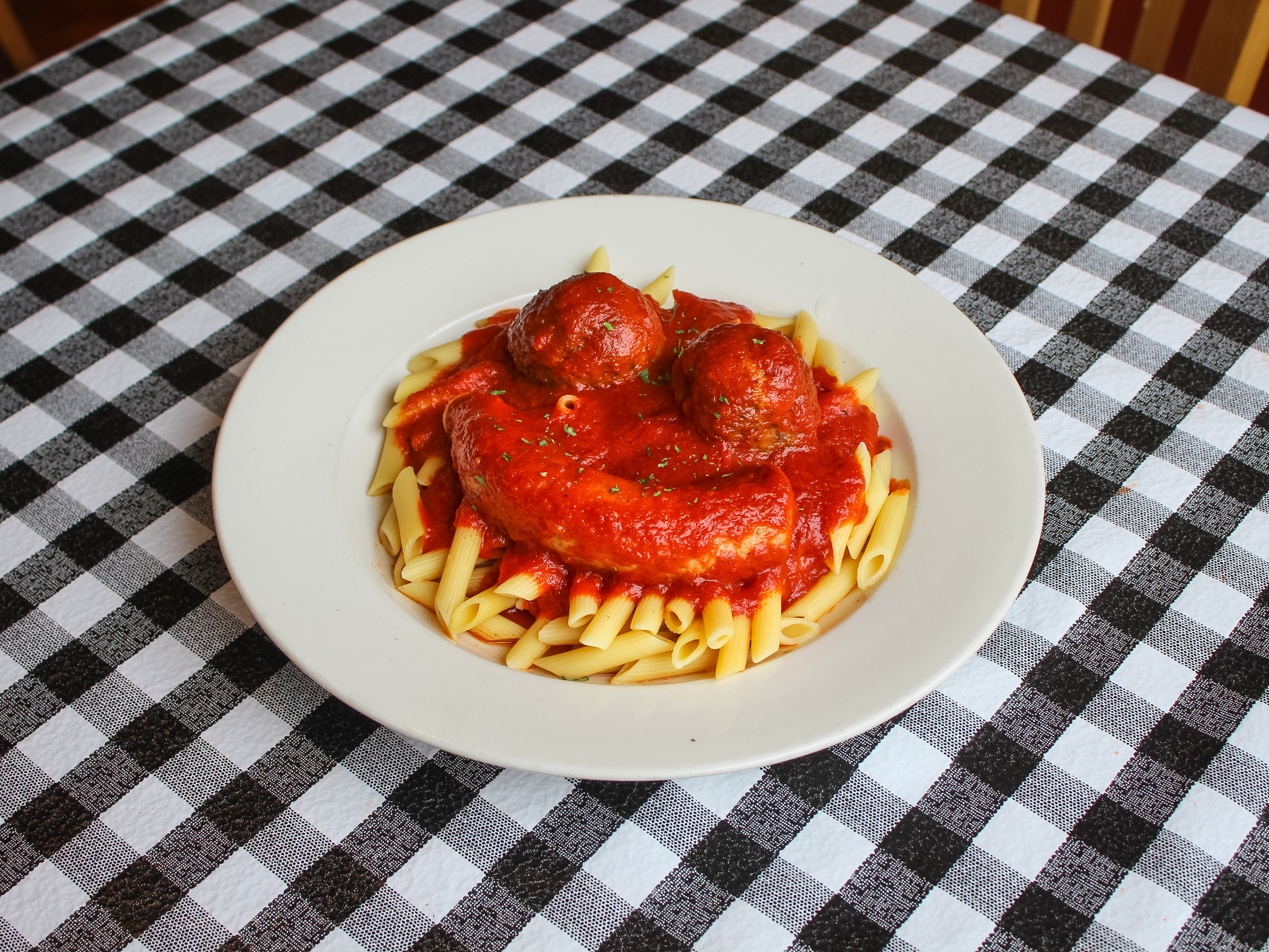 Order Kids Pasta with Meatballs food online from Rosey Italian Cafe store, Penfield on bringmethat.com