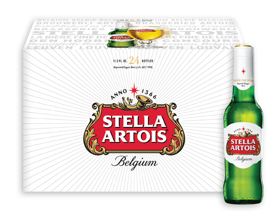 Order Stella Artois 12 Pack - 12 oz. Bottle Beer  food online from Plaza Diamond Liquor store, Diamond Bar on bringmethat.com