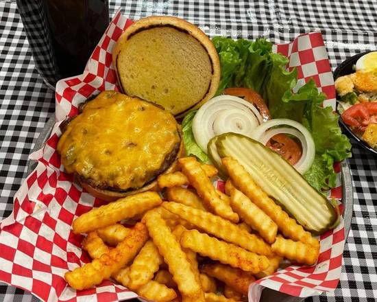 Order Fresh Handmade Ground Beef Cheeseburger food online from Sharpshooter Pit And Grill store, Saint Louis on bringmethat.com