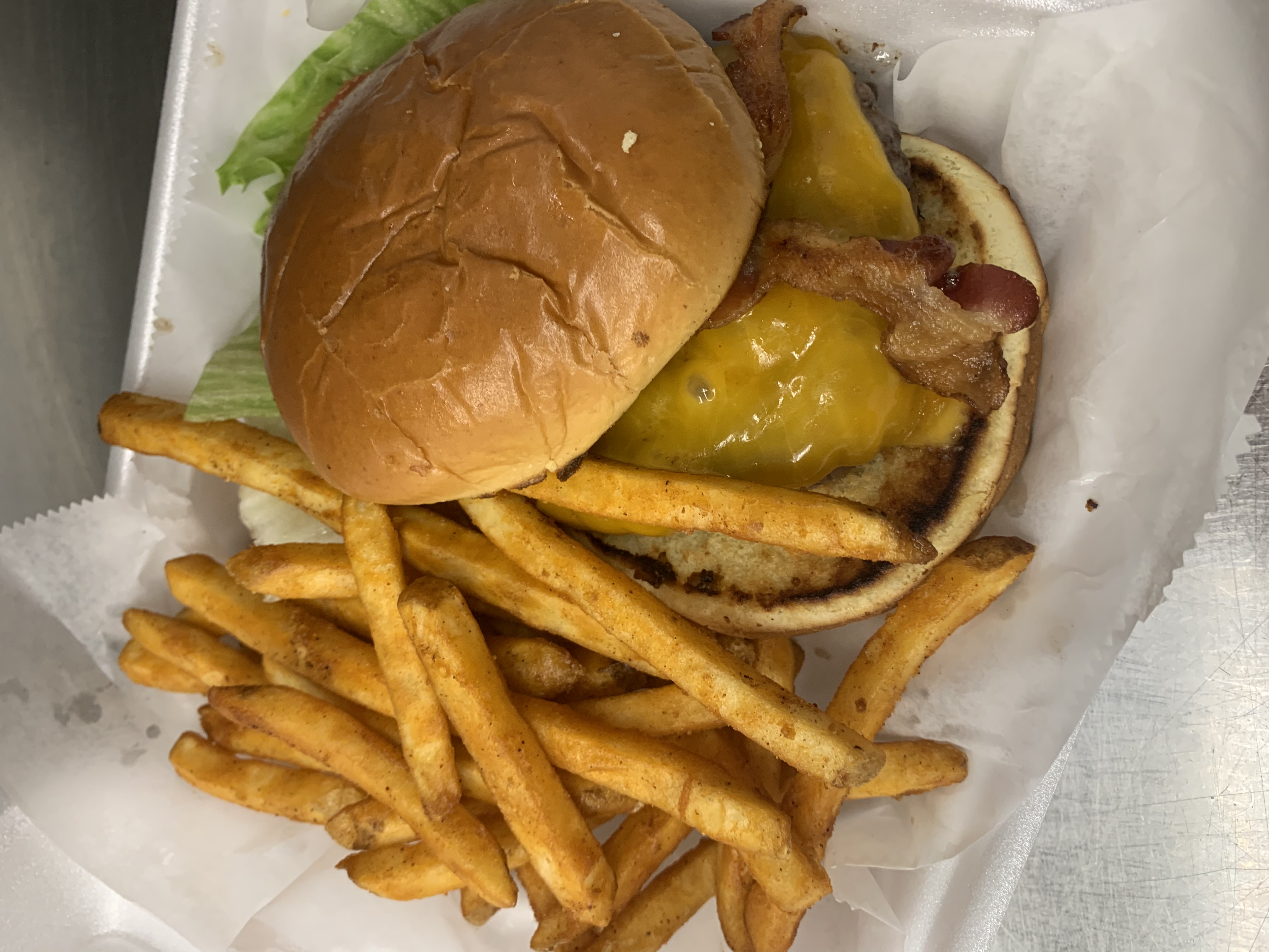 Order Bacon Cheddar Burger food online from 1st Place Sports Bar store, Hoffman Estates on bringmethat.com