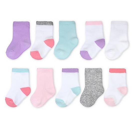 Order goldbug™ Size 3-12M 10-Pack Basic Crew Socks in White/Pink food online from Bed Bath & Beyond store, Lancaster on bringmethat.com