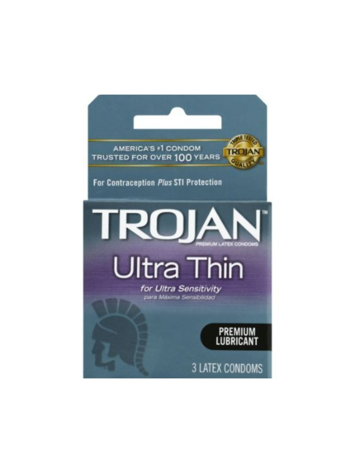 Order Trojan Sensitivity Ultra Thin Premium Latex Condoms (3 count) food online from Stock-Up Mart store, Minneapolis on bringmethat.com