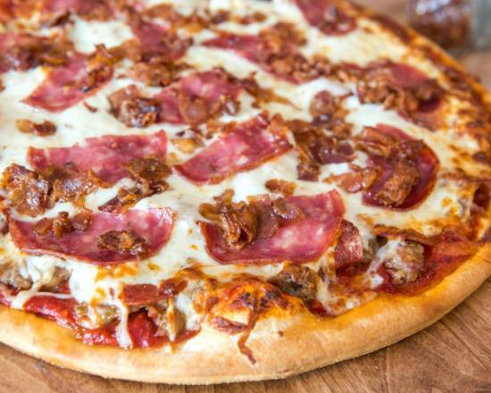 Order Meat and More Meat Thin Crust Pizza food online from Giordano store, Canton on bringmethat.com