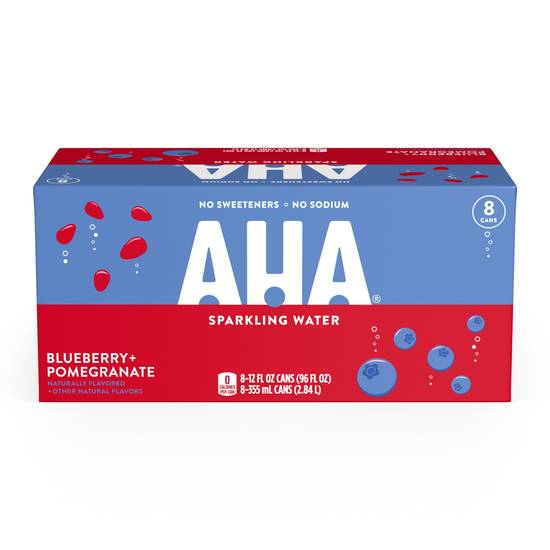 Order AHA Sparkling Blueberry Pomegranate Flavored Water, 12 OZ Cans, 8 PK food online from Cvs store, FALLON on bringmethat.com