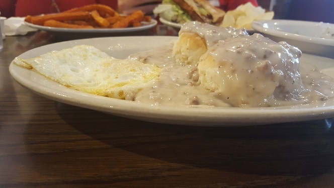 Order (#21) Sausage Gravy & Biscuits food online from Mansfield Family Restaurant store, Mansfield on bringmethat.com