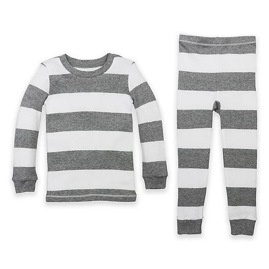 Order Burt's Bees Baby® Size 12M Rugby Stripe Organic Cotton 2-Piece Pajama Set in Grey food online from Bed Bath & Beyond store, Lancaster on bringmethat.com