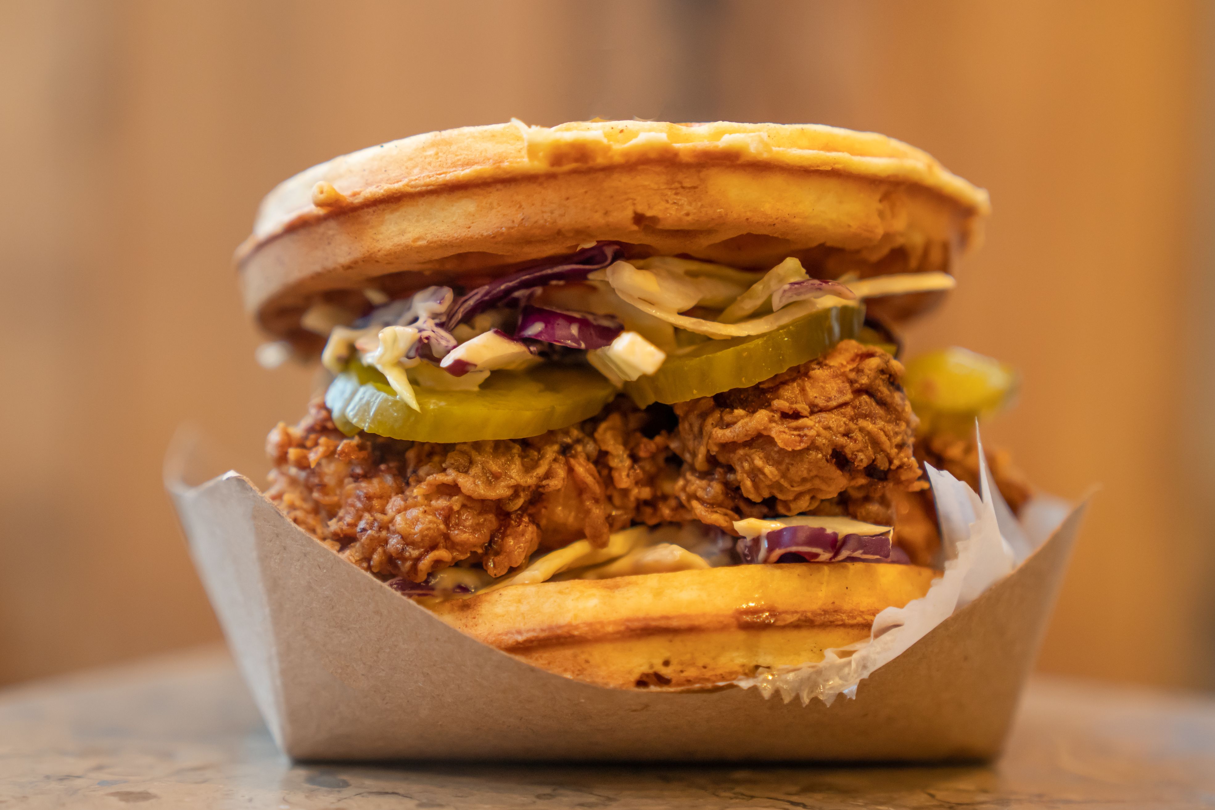 Order Chicken Waffle Sandwich food online from Harlem Burger Co. store, New York on bringmethat.com