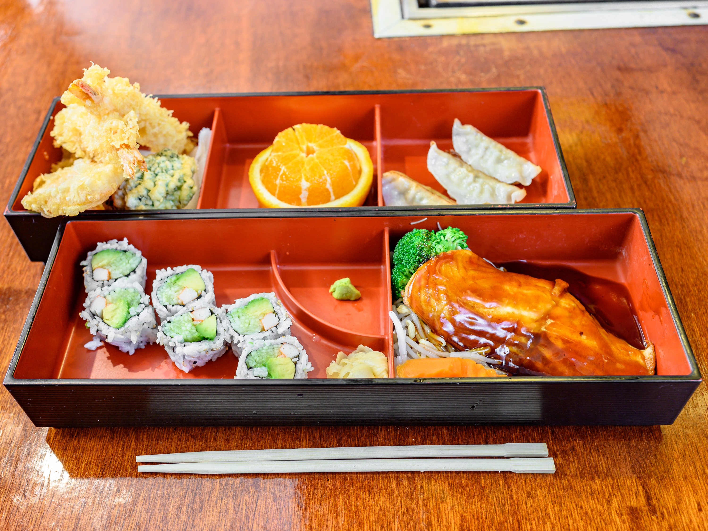Order D. Salmon Teriyaki Bento food online from Sakura Japanese Steakhouse & Sushi Bar store, Henrico on bringmethat.com