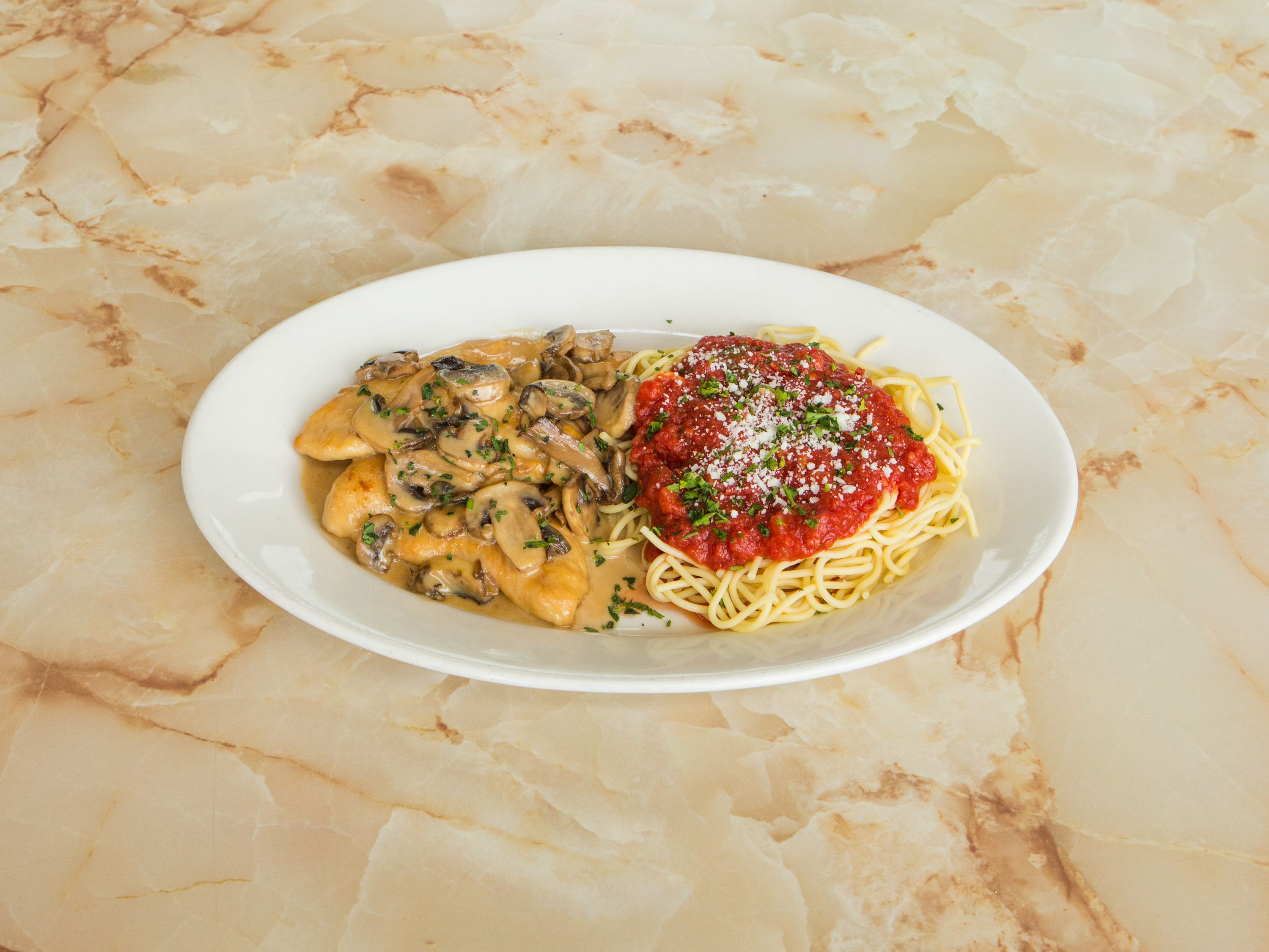 Order Pollo Marsala food online from Nucci Italian Cafe & Pizza store, Vista on bringmethat.com