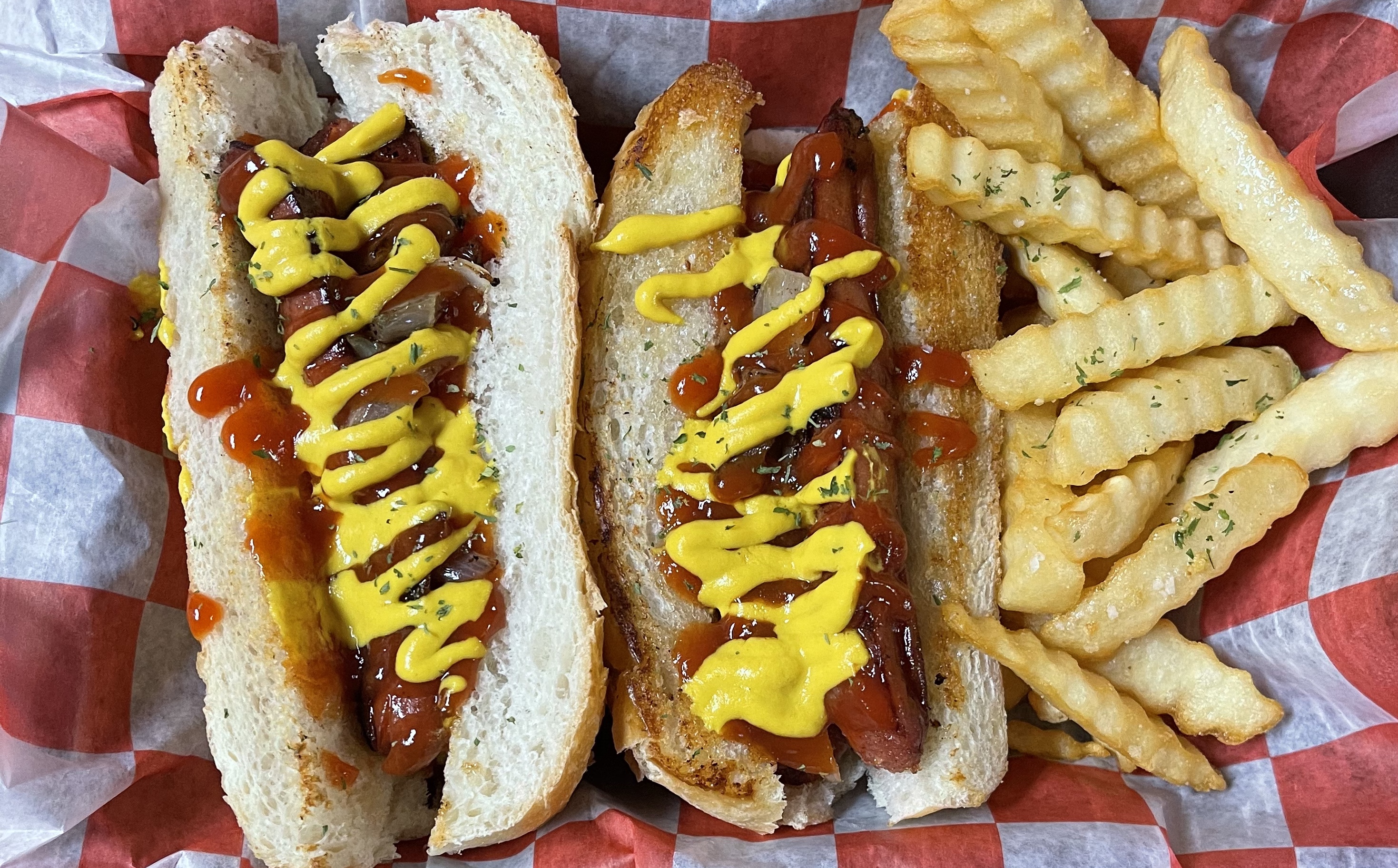 Order 2 Beef Hot Dogs With Fries  food online from Muchies wit friends store, Camden on bringmethat.com