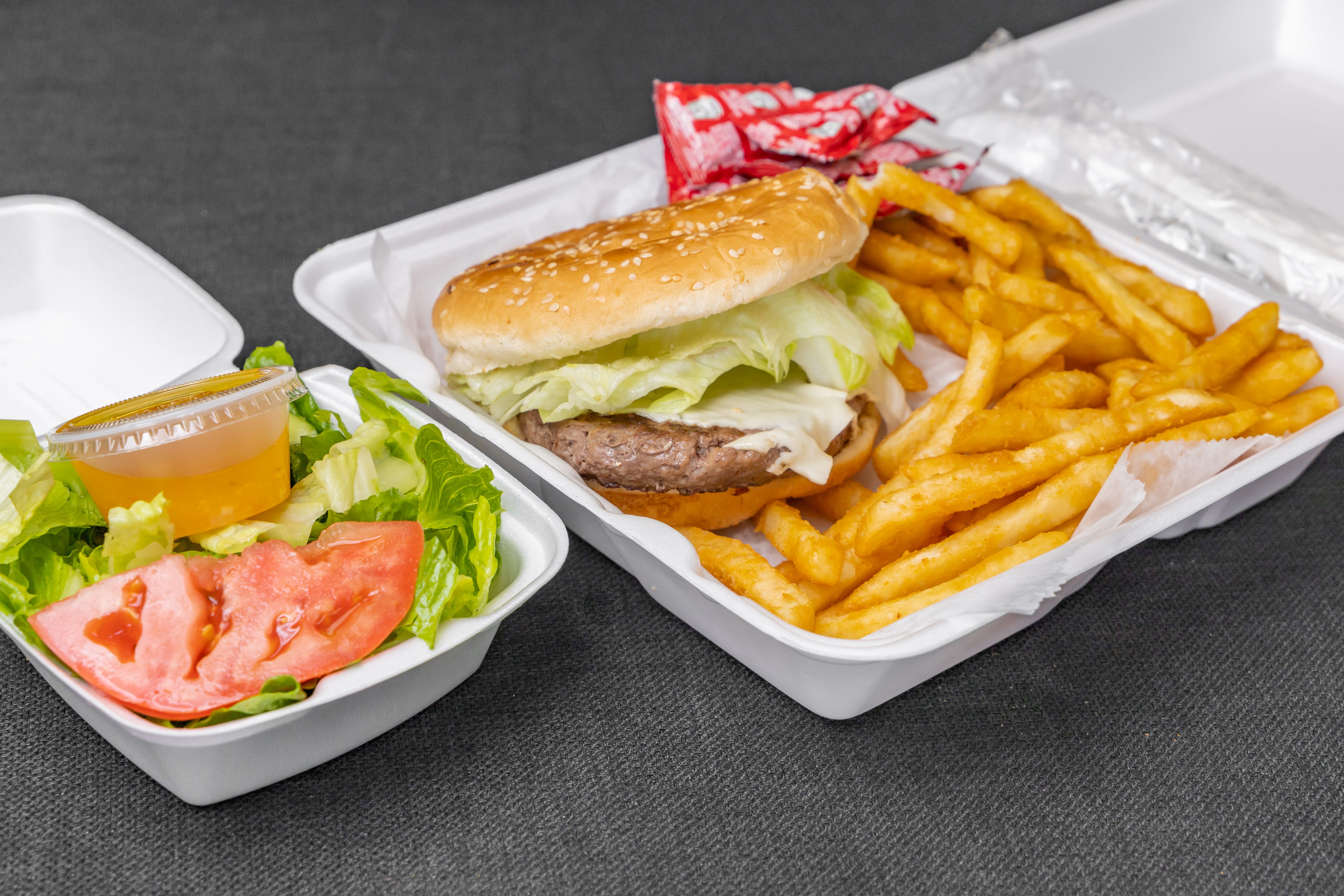 Order Kid's Cheeseburger with Fries - Kids food online from Route 3A Pizza & Grill store, Cohasset on bringmethat.com